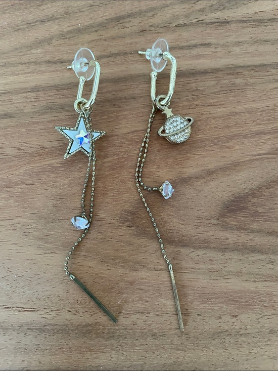 Jewelry - Gold Star & Planet Drop Earrings with Iridescent Accents